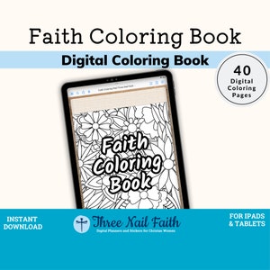 Digital Faith Coloring Book, Adult Coloring Book for Goodnotes, Noteshelf, Notability, Christian Quotes Coloring Book, 40 pages, 2023