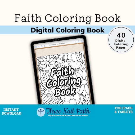 Digital Faith Coloring Book, Adult Coloring Book for Goodnotes, Noteshelf, Notability, Christian Quotes Coloring Book, 40 pages, 2023