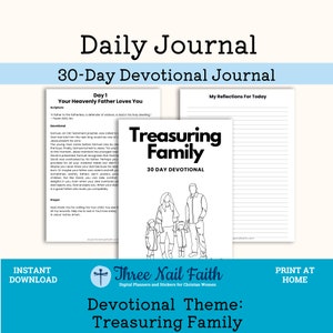 Treasuring Family 30-Day PRINTABLE Devotional Journal, Christian Faith Journal, Print at Home Journal for Christian Women