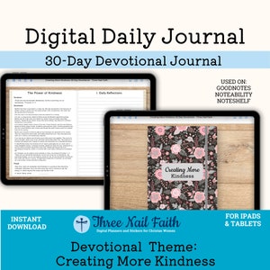 Creating More Kindness 30 Day Daily Devotional Digital Journal, Christian Faith Journal, Devotional Journal for Christian Women, Goodnotes