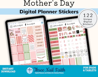 Muttertag 2023 Digitaler Aufkleber, Mama Bär, Herzen & Blumen, Glaube Bibel Vers Christliche digitale Aufkleber für Planer, GoodNotes Elements