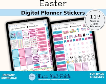 Easter 2023 Digital Sticker, He is Risen, Christian Easter, Faith Bible Verse Christian Digital Stickers For Planners, GoodNotes Elements