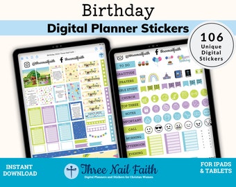 Birthday Digital Sticker 2022, Faith Bible Verse Christian Digital Stickers For Planners, GoodNotes Elements Stickers, PNG Sticker