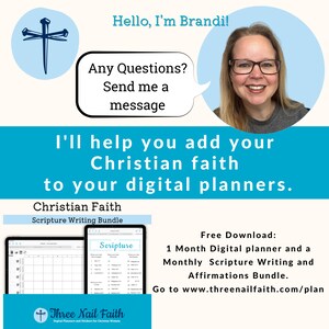 Brandi Reid, Owner of Three Nail Faith. I Create digital planners and stickers for Christian Women so that you can get closer to God. Download the Free scripture bundle. www.threenailfaith.com/plan