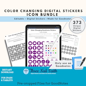 Może przedstawiać: Pakiet naklejek cyfrowych do Goodnotes z 373 unikalnymi ikonami zmieniającymi kolor. Ikony są wstępnie przycięte i gotowe do użycia. Pakiet zawiera różne ikony, w tym kawałek pizzy, gałkę lodów, wózek na zakupy i wiele innych. Ikony można dostosować za pomocą różnych kolorów.