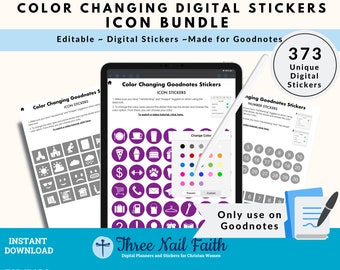 Icon Color Changing Digital Stickers Bundle Goodnotes, 2022, Editable Pre-cropped Digital Sticker, Customizable Digital Stickers For Planner