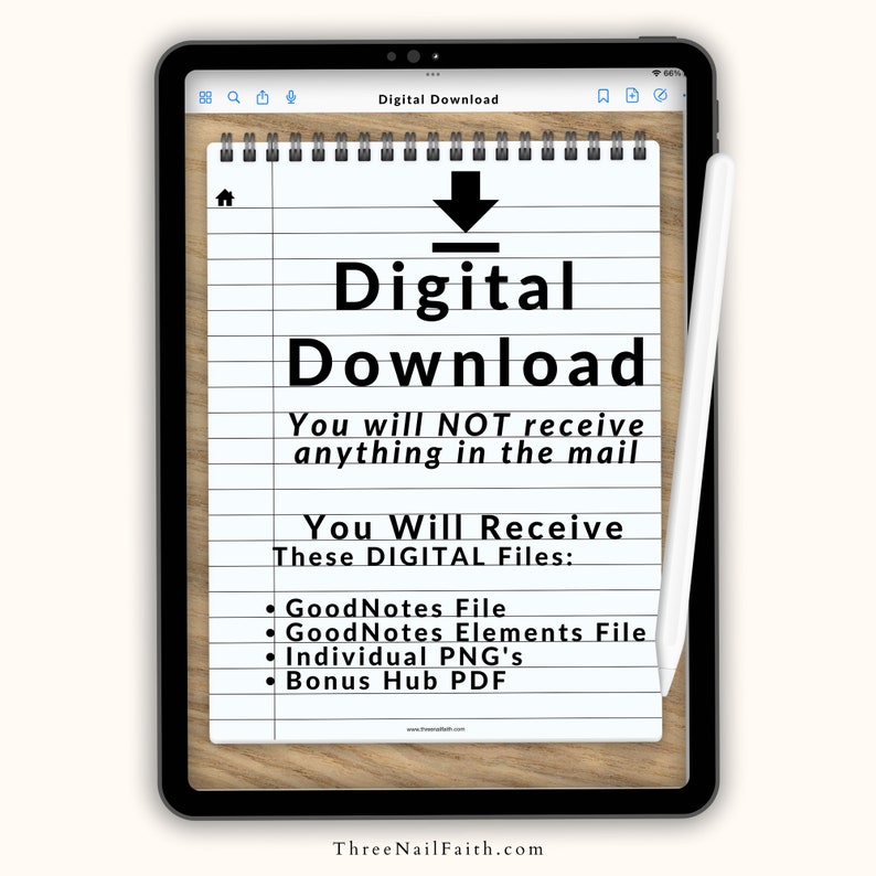 Digital Download, You will not receive anything in the mail.  Files you will receive are GoodNotes File, Goodnotes elements collection, individual PNG file and Bonus hub link