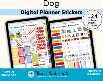 Hund Digitale Sticker Set, Hundepflege, Hundemama, Haustierbesitzer, Glaube Bibelvers, christliche digitale Sticker für Planer, GoodNotes Elements, 2023