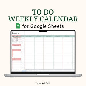 To Do Weekly Calendar Spreadsheet, Boho, Google Sheets, Task Calendar