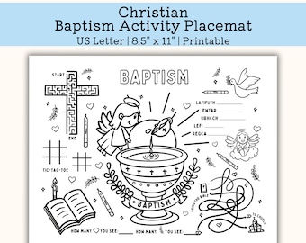 Printable Baptism  Activity Placemat, Kindergarten Worksheet, toddler Activity for Children, pre k, US Letter