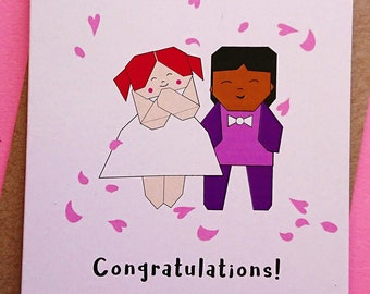 Wedding card, Greeting card, Congratulations card, cute origami couple, A6 card