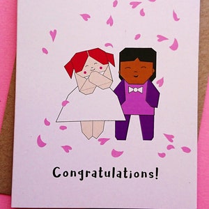 Wedding card, Greeting card, Congratulations card, cute origami couple, A6 card