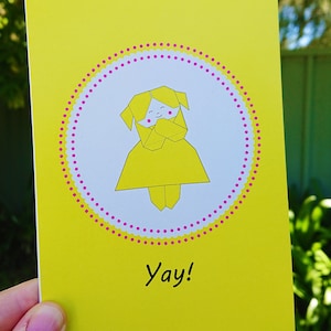 Greeting card, Wedding card, Engagement card, Congratulations card, happy origami girl, cute A6 card