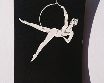 Hoop, Black & White, Dancer, Aerial dancer, Acrobat, Performer, A6 card