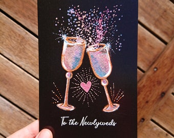 Wedding card, Newlyweds, Congratulations card, champagne, celebration, A6 card