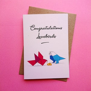 Wedding card, Engagement card, Congratulations card, cute origami lovebirds, A6 card