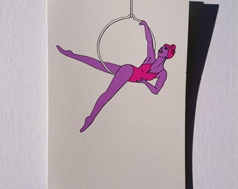 Hoop, dancer, aerial, acrobat, performer, A6 card