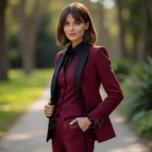 Traje de tres piezas color burdeos para mujer – Elegante traje de negocios y formal / Esmoquin para bodas y cócteles – Traje de poder para la mujer atemporal