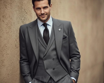 Bespoke Handmade Charcoal Tweed Suit –  1920s Wool Gentleman Vintage Style Coat | Tailored 3 Piece Set - Husband Father Personalized Gift