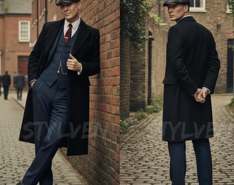 Peaky Blinders Blue Pinstripe Suit - Bespoke 3 Piece Attire Hat Tie | 1920 Thomas Shelby Cosplay | Gangster Mobster Mafia  Old School Style
