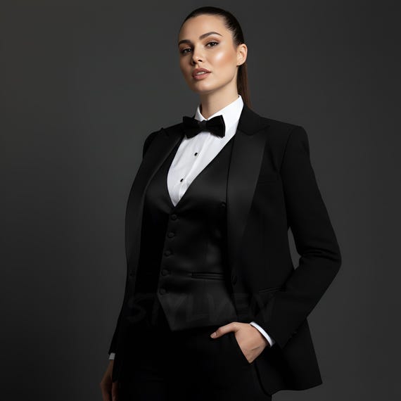 Tailored Women Black Tuxedo | Minimalist Satin Vest, Peak Lapel Blazer &  Dress Pants | Modern Female Evening 3 Piece Suit Wedding Formalwear - Etsy  Israel