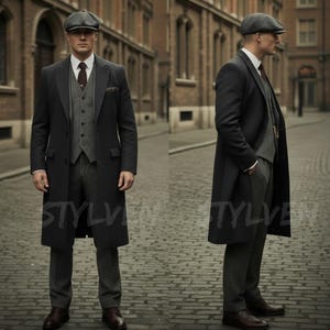 Manteau Long En Laine Style Thomas Shelby Peaky Blinders - Trench Coat Avec Chapeau Offert, Pour Homme