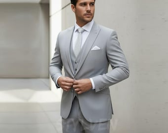 Light Grey Three Piece Suit for Men | Modern Office Business Attire | Elegant Formal Workwear | Classic Corporate & Wedding Outfit
