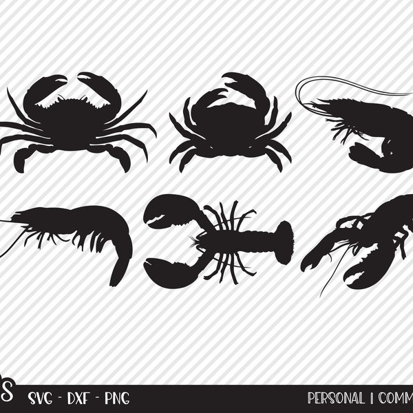 Crustacean Bundle SVG, Cut File, Outdoor Shirt Design, Fun Marine Life, Crab, Lobster, Shrimp, Bay House Decor, Cricut, Silhouette, DXF, PNG