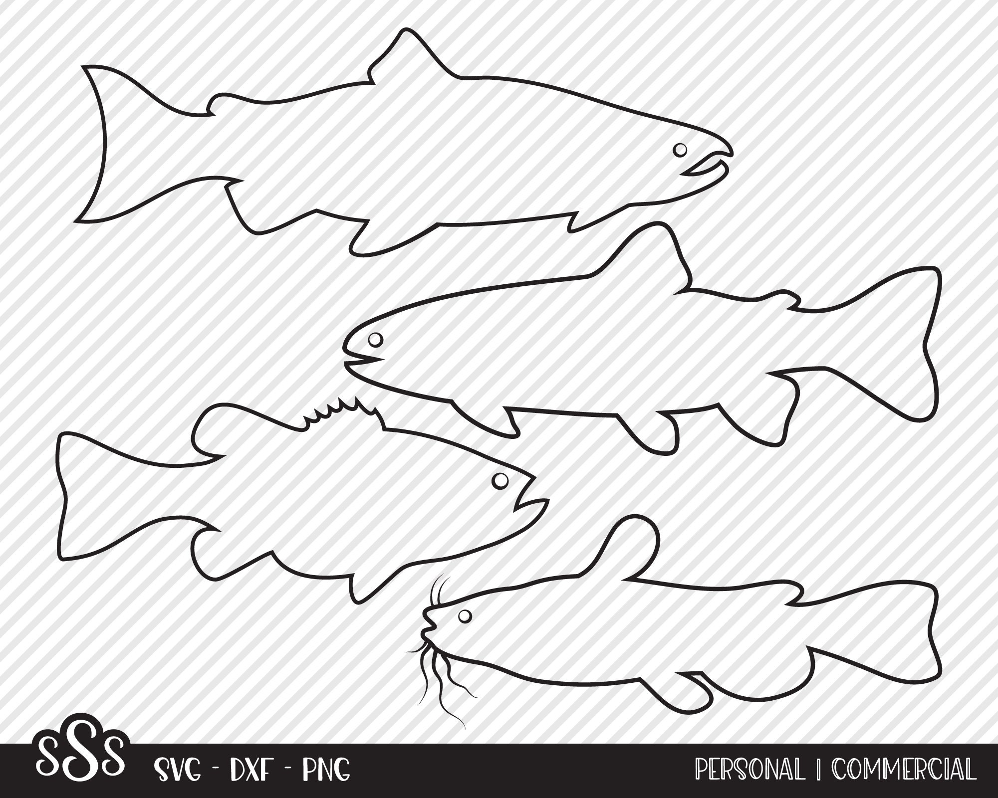Fish Outline Bundle SVG, Cut File, Fishing Frame, Lake House Decor, River  Life, Catfish, Bass, Trout, Salmon, Cricut, Silhouette, DXF, PNG 