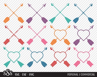 Tribal Arrow Bundle SVG, Cut Files, Camping Shirt Design, Hippie Arrows Cross, Valentines Day Heart, Camp Life, Cricut, Silhouette, DXF, PNG