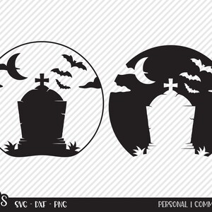 Tombstone Bundle SVG, Cut File, Halloween Shirt Design, Graveyard Rip Gravestone, Haunted House Decor, Cross, Cricut, Silhouette, DXF, PNG