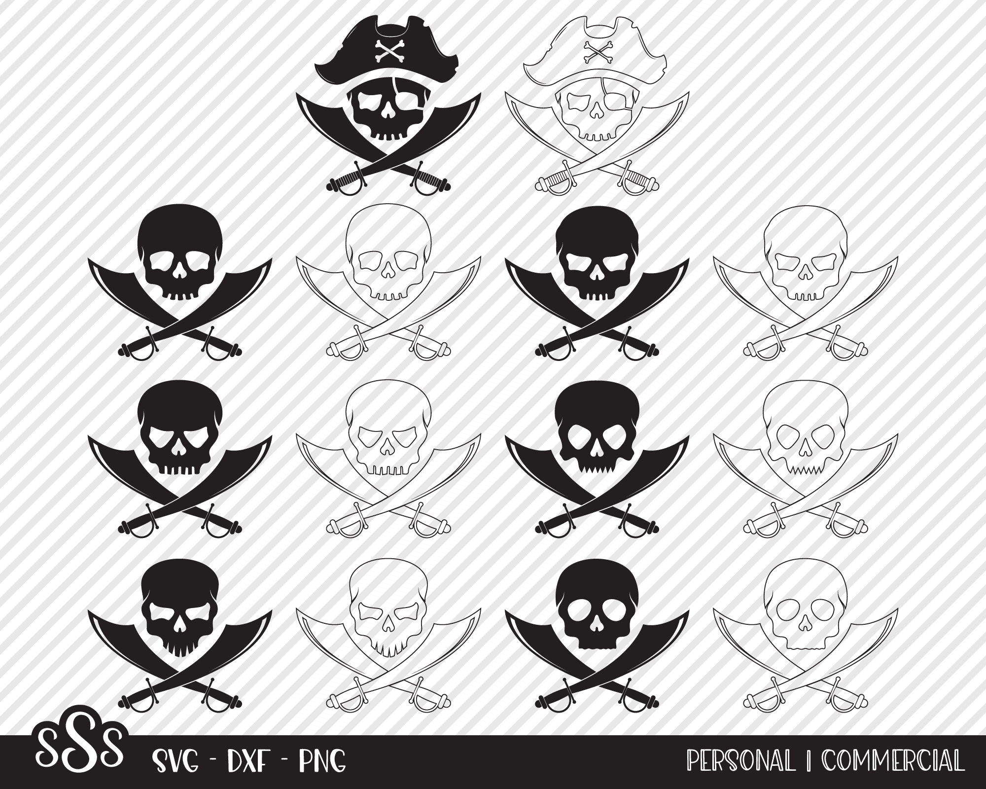 Pirate Skull & Crossed Swords Bundle SVG, Cut File, Summer Shirt Design ...