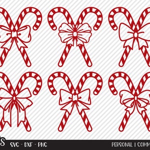 Candy Cane Bundle SVG, Cut File, Christmas Shirt Design, Red Bow, Fun Crossed Candy Canes, Winter Home Decor, Cricut, Silhouette, DXF, PNG