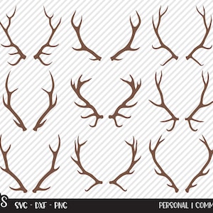 ヘラジカの角のバンドル SVG、カット ファイル、アウトドア シャツ デザイン アセット、素朴な角、雄牛の角、狩猟小屋の装飾、Cricut、シルエット、DXF、PNG