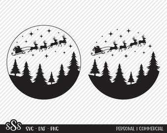 Santa's Sleigh SVG, Cut File, Christmas Shirt Design, Saint Nick, Reindeer, Holiday Home Decor, Starry Night, Cricut, Silhouette, DXF, PNG