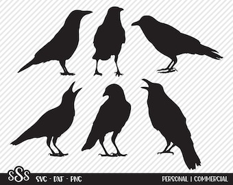 Crow Bundle SVG, Cut File, Outdoor Shirt Design Assets, Halloween Birds, Black Crows, Country Cabin Decor, Cricut, Silhouette, DXF, PNG