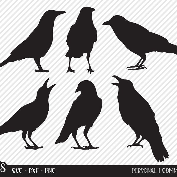 Crow Bundle SVG, Cut File, Outdoor Shirt Design Assets, Halloween Birds, Black Crows, Country Cabin Decor, Cricut, Silhouette, DXF, PNG