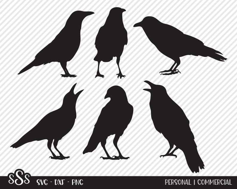 Crow Bundle SVG, Cut File, Outdoor Shirt Design Assets, Halloween Birds, Black Crows, Country Cabin Decor, Cricut, Silhouette, DXF, PNG image 1