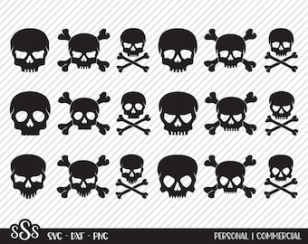 Skull Bundle SVG, Cut File, Halloween Skeleton Skulls Shirt Design, Crossbones, Face, Fun Haunted House Decor, Cricut, Silhouette, DXF, PNG