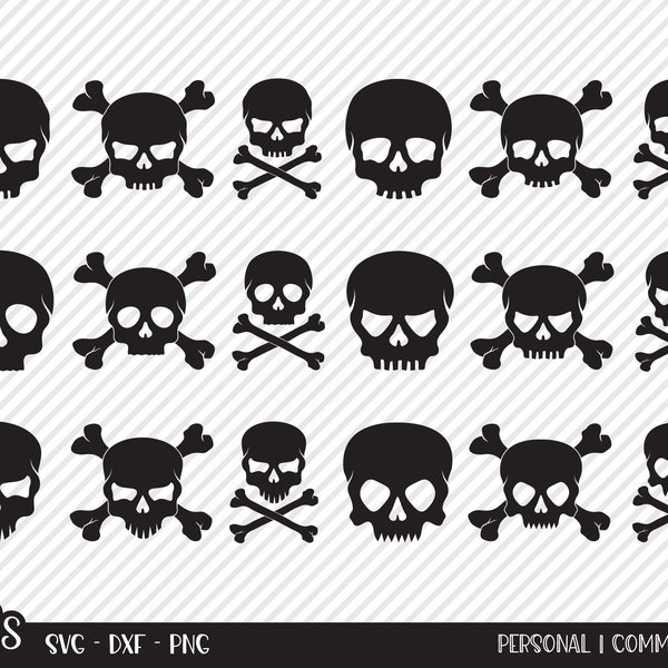 Skull Bundle SVG, Cut File, Halloween Skeleton Skulls Shirt Design, Crossbones, Face, Fun Haunted House Decor, Cricut, Silhouette, DXF, PNG