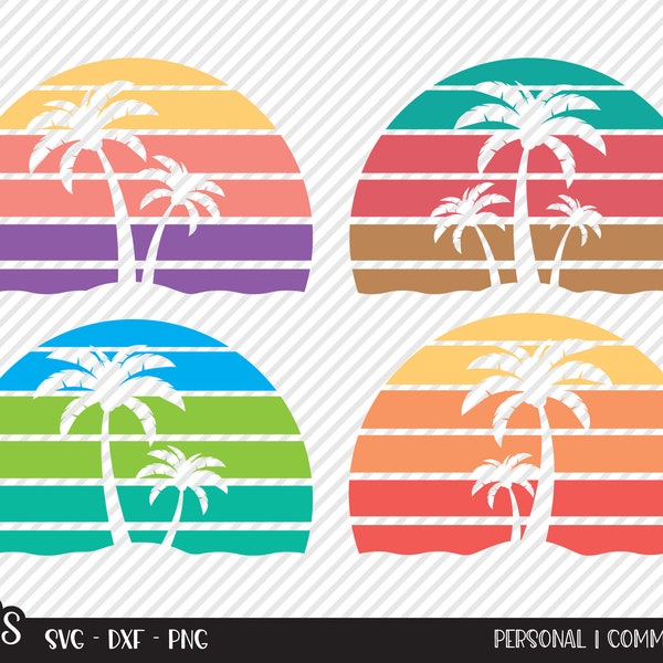 Sunset Bundle SVG, Cut File, Summer Sun, Palm Tree, Sunshine, Ocean Waves, Vacation Shirt Design, Beach Life, Cricut, Silhouette, DXF, PNG