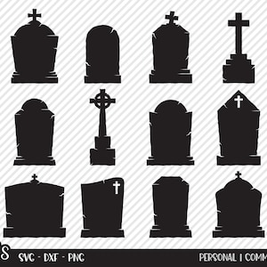 Tombstone Bundle SVG, Cut File, Halloween Shirt Design, Graveyard Rip Gravestone, Haunted House Decor, Cross, Cricut, Silhouette, DXF, PNG