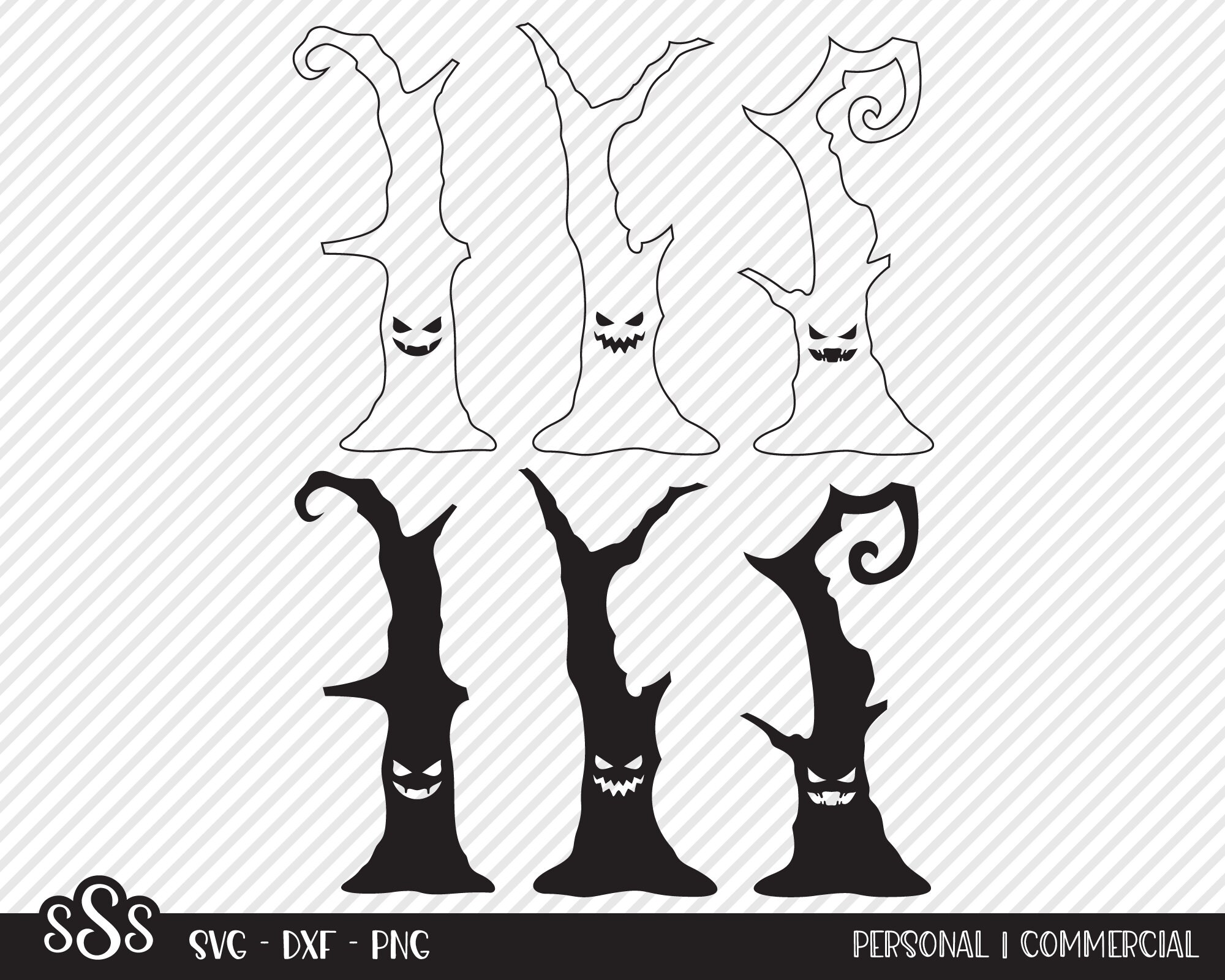 Spooky Tree Bundle SVG, Cut File, Halloween Shirt Design, Scary Face