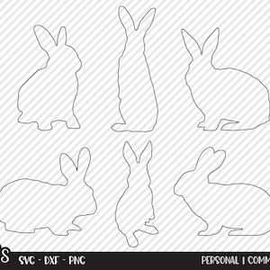 Bunny Rabbit Outline Bundle SVG, Fichier coupé, Design de chemise Woodland, Décor de la maison de fête de Pâques, Queue de coton, Oreilles, Cricut, Silhouette, DXF, PNG