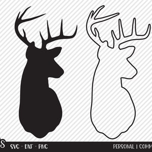 Herten hoofd bundel SVG, Cut File, Outdoor Shirt Design Assets, Witte staart, Muilezelherten, Buck Horns, Cabin Decor, Cricut, Silhouette, DXF, PNG