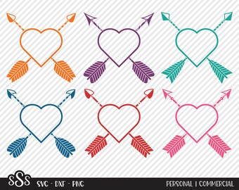 Tribal Heart Arrow Bundle SVG, Cut Files, Diseño de camisa de camping, Hippie Arrows Cross, Día de San Valentín, Camp Life, Cricut, Silhouette, DXF, PNG