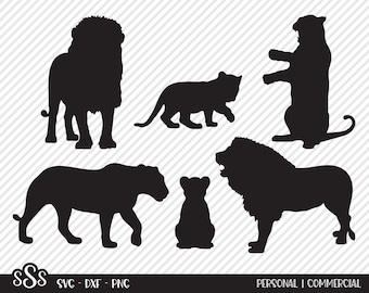 Lion Bundle SVG, Cut File, Wildlife Shirt Design Assets, Wild Animal, Cute Lion Cub, Zoo Animals, Safari Lions, Cricut, Silhouette, DXF, PNG