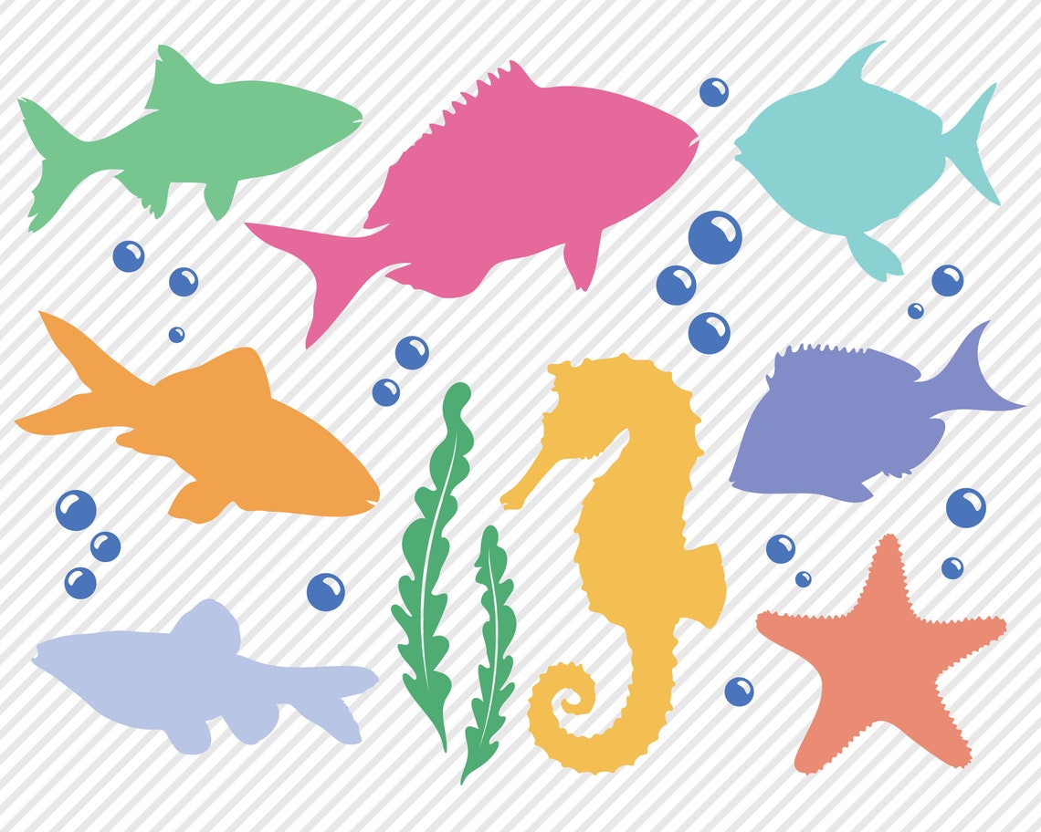 Deep Sea Fish Super Bundle SVG, Cut File, Fishing Design Elements, Cute