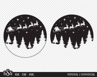 Santa's Sleigh SVG, Cut File, Christmas Shirt Design, Saint Nick, Reindeer, Holiday Home Decor, Starry Night, Cricut, Silhouette, DXF, PNG