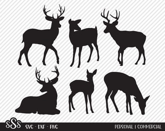 Deer Bundle SVG, Cut File, Outdoor Shirt Design Assets, White Tail, Doe, Buck Horns, Baby Fawn, Cabin Decor, Cricut, Silhouette, DXF, PNG